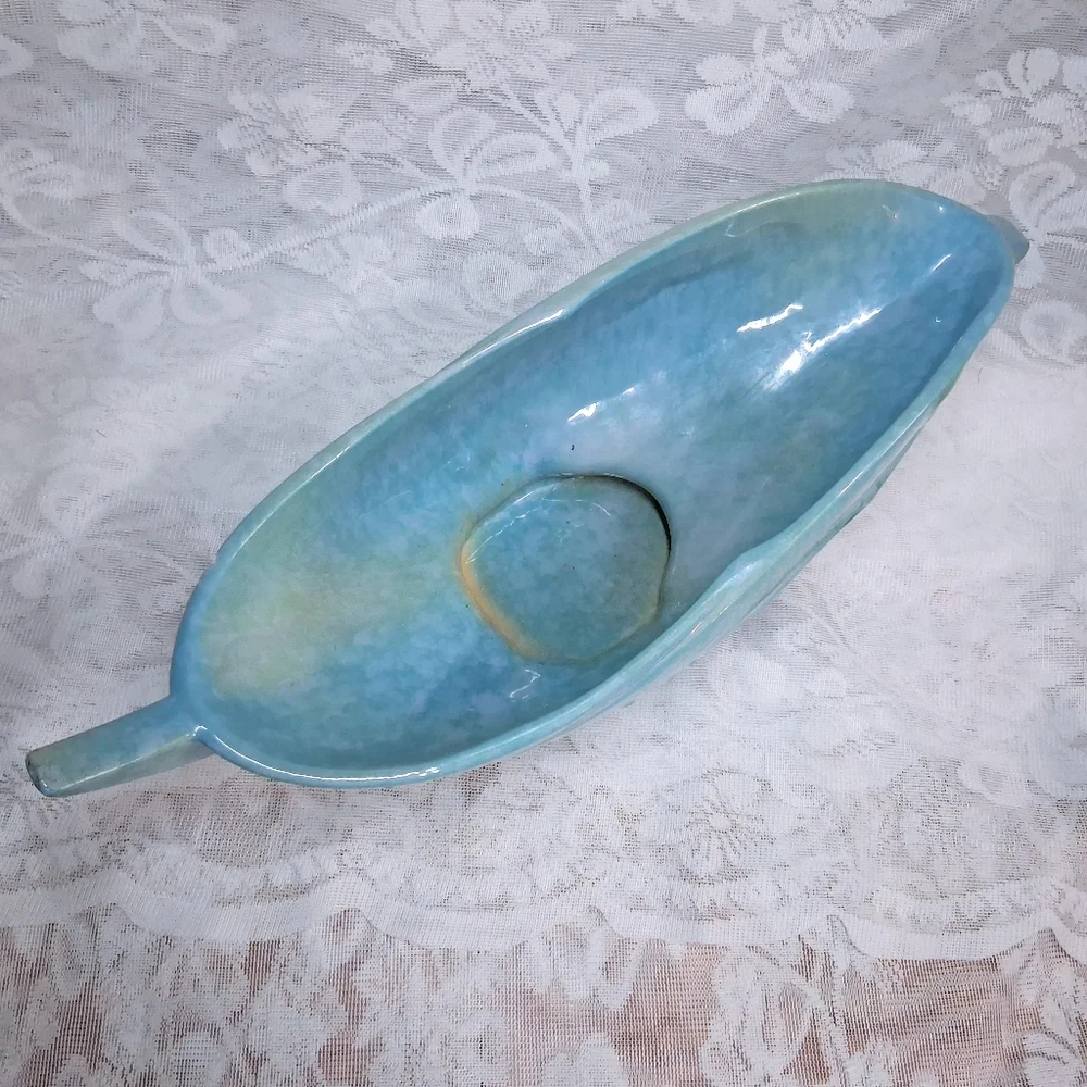 Vintage Roseville Pottery Wincraft Console Bowl Azure Blue Grapevine 228-12 - Picture 10 of 16